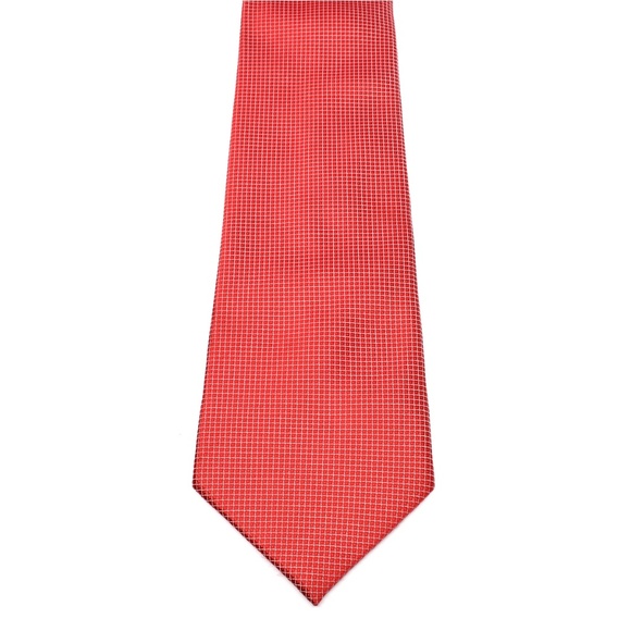 BRIONI Silk Micro-Check Motif Tie in Bright Red - Picture 4 of 9
